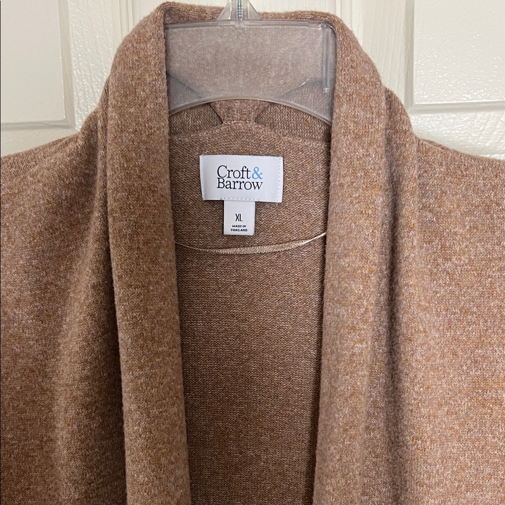 Croft & Barrow Camel Open Front Cardigan sweater top - Picture 2 of 6